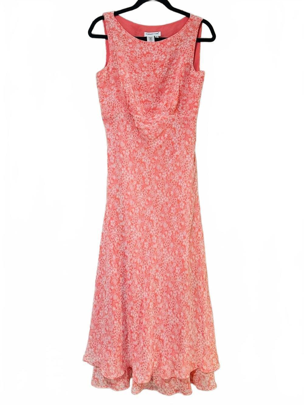 100% silk vintage Coldwater Creek Coral Pink Floral Maxi Dress